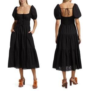 Ulla Johnson Palma Lace Square Neck Puff Sleeve Midi Dress Black Size 4 NWT